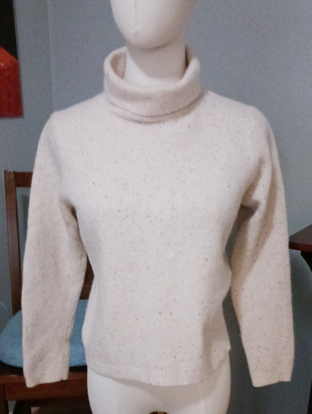 L.L. Bean Cream Speckled Cropped Turtleneck Sweater